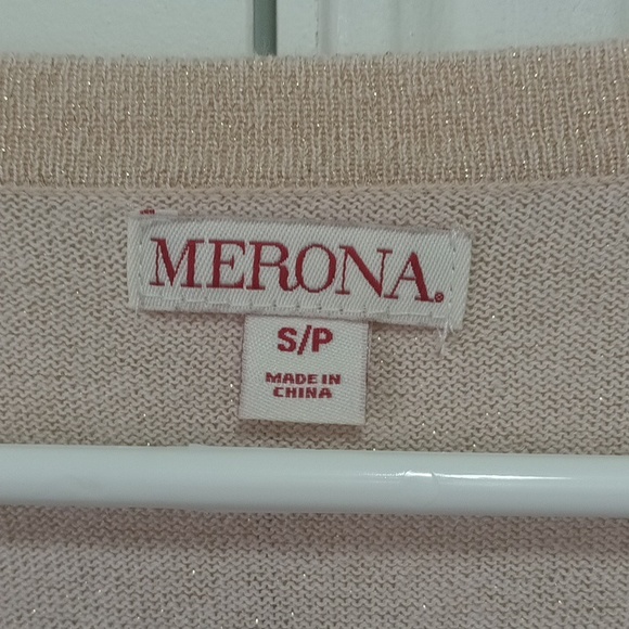 🍀NWOT Merona Blush Pink Button-Up Cardigan with Gold Glittery Detail - Picture 4 of 5